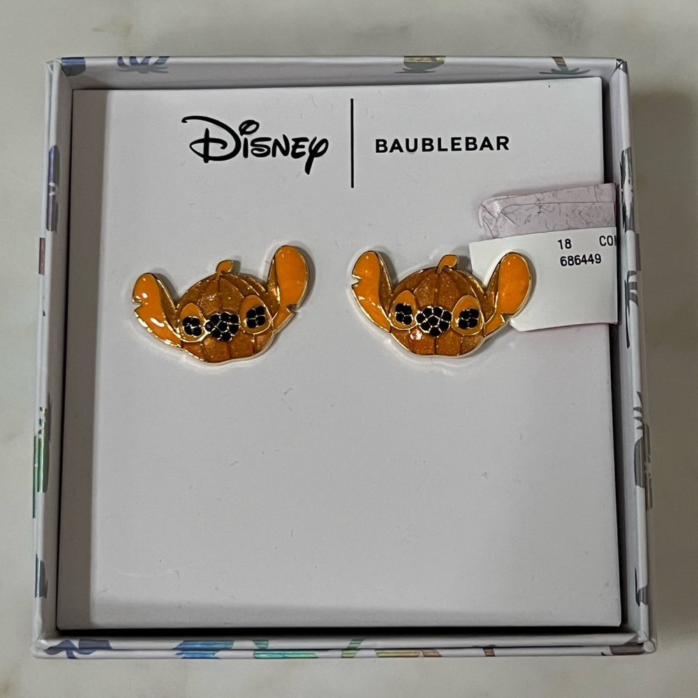 Disney BaubleBar Stitch Orange Pumpkin Halloween Stud Earrings